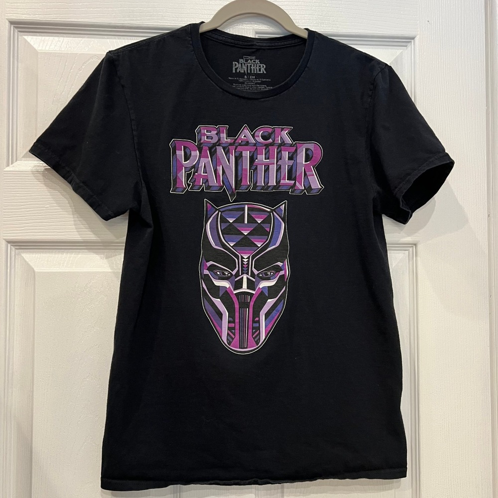 Marvel Black Panther T-Shirt 100% Cotton Black Geometric Mask Graphic Tee S